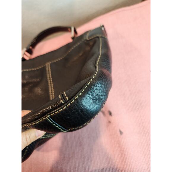 Vintage Fossil Black Genuine Leather Handbag 10x10 Purse , can add strap - Picture 9 of 13